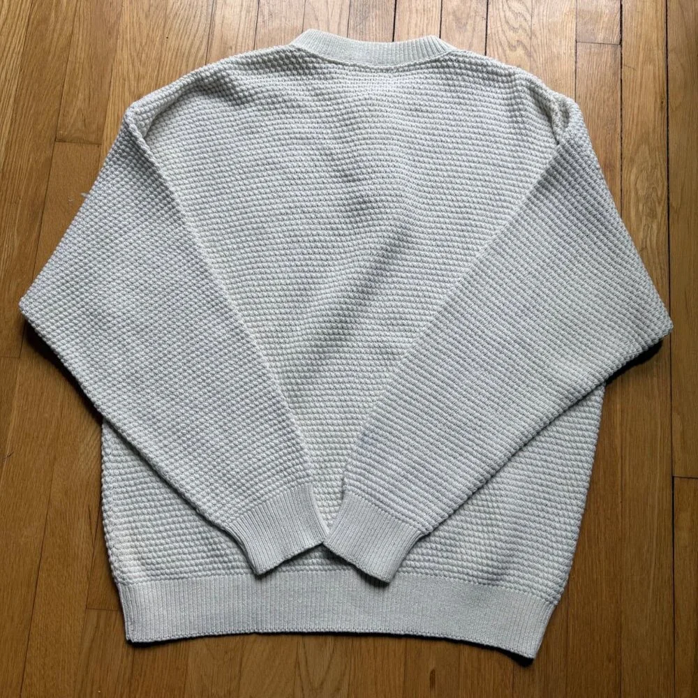 Vintage Henley Fisherman Pullover Sweater Munsingwear Size L Cream Waffle Knit